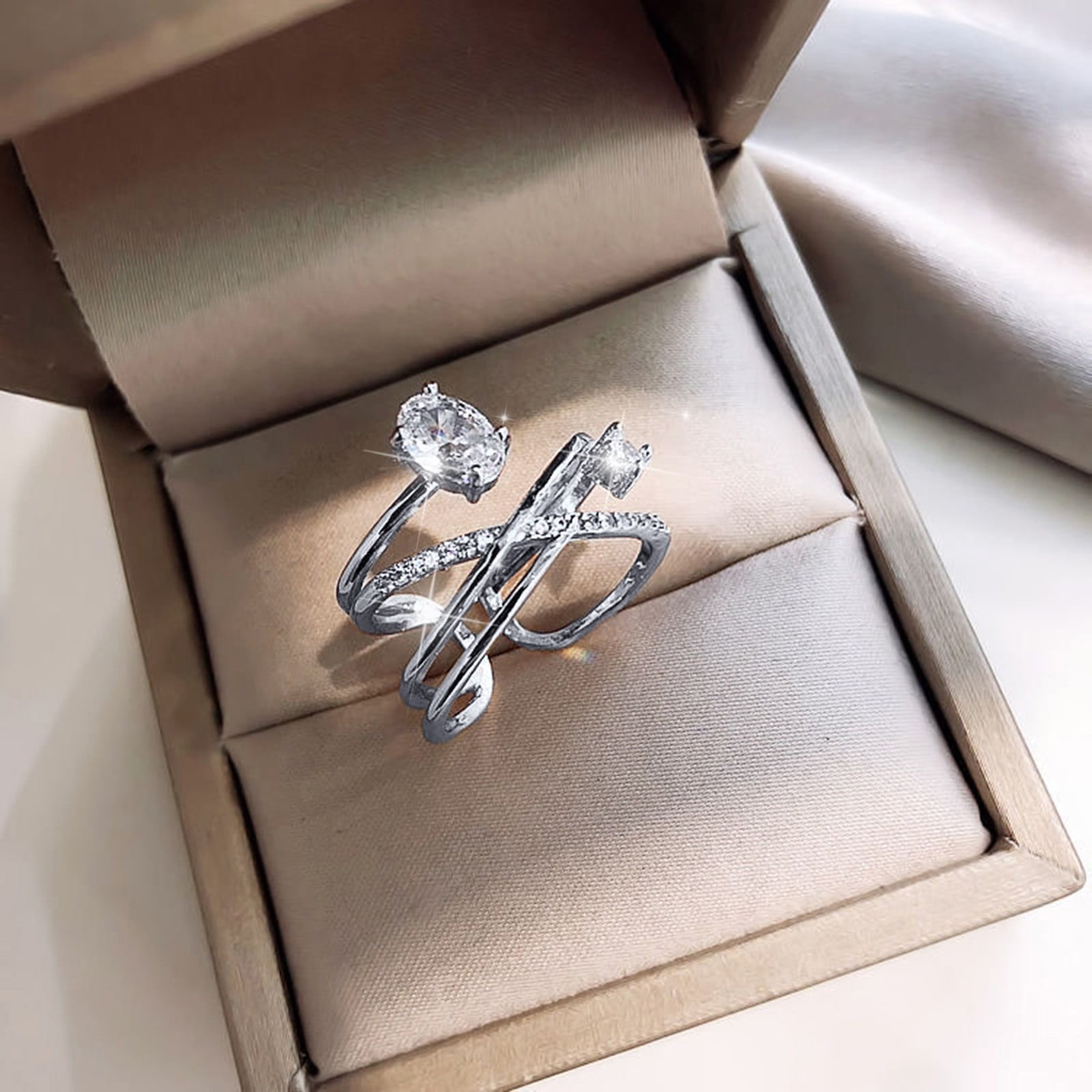 Silver Retro Multilayer Diamond Ring Rhinestone Ring Elegant Ring Adjustable  Opening For Women Girls Middle Finger Rings for Women 