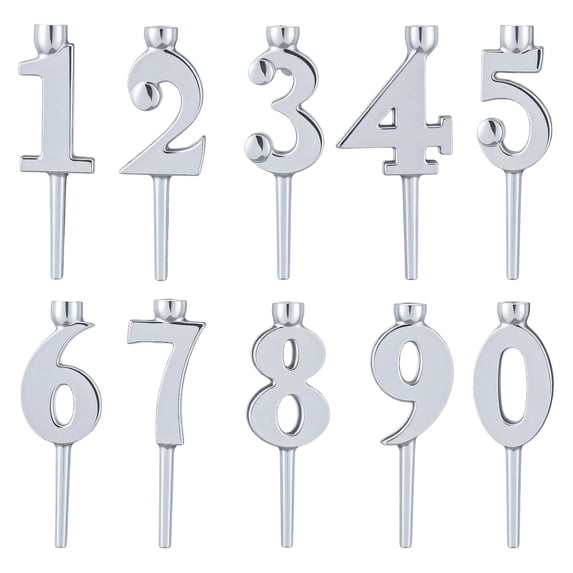 Silver Reusable Number Birthday Candle Holder Set - Digital Candles with Adjustable Stand for Party Cakes.