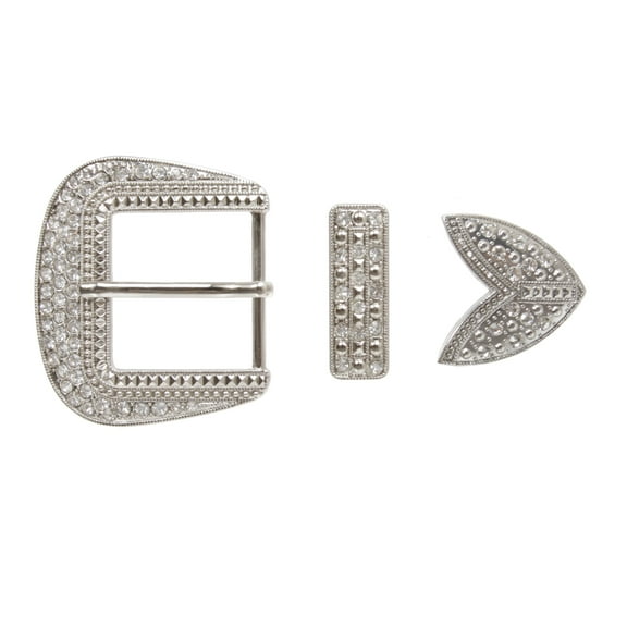 Silver Rhinestone 3-Piece Western Buckle Set for 1.5" Belts