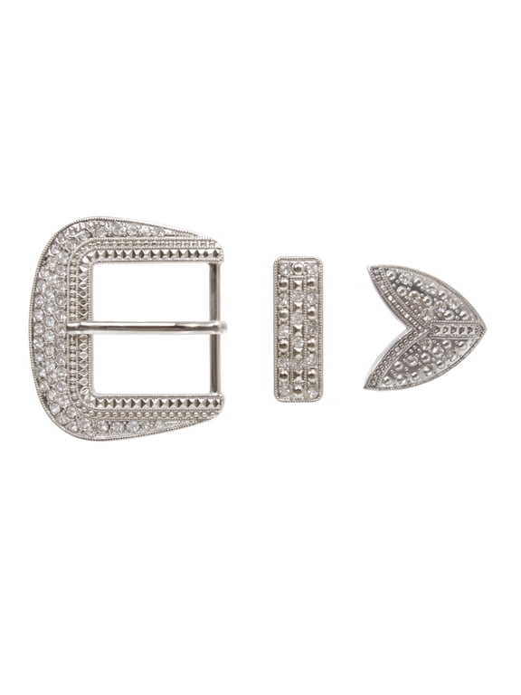Silver Rhinestone 3-Piece Western Buckle Set for 1.5" Belts