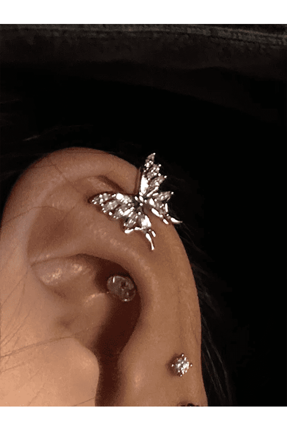 Silver Rhinestone Butterfly Wing Ear Cuff For Women