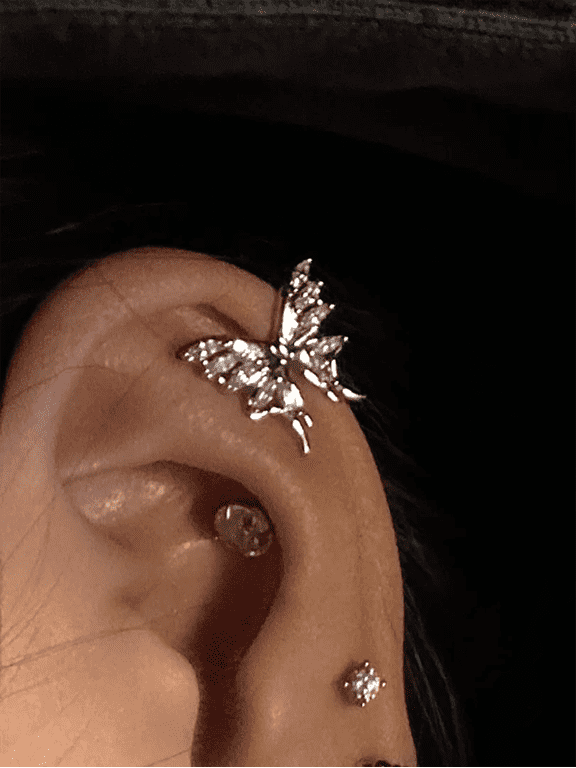 Silver Rhinestone Butterfly Wing Ear Cuff For Women