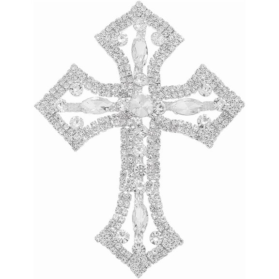 Silver Rhinestone Cross Applique with Crystal Cross Alloy Glass Rhinestone Decoration Sew On or Glue On Patches Embellishments