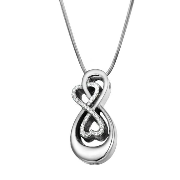 Silver Rhinestone Double Infinity Cremation Jewelry Ashes Container Memorial Necklace Cermation Urn Necklace Keepsake Ashes with Funnel Kit