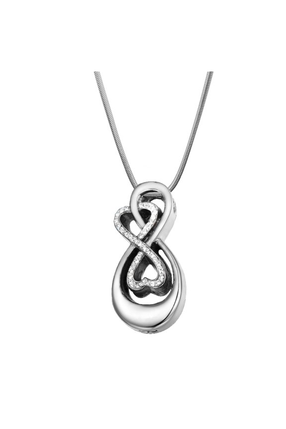 Silver Rhinestone Double Infinity Cremation Jewelry Ashes Container Memorial Necklace Cermation Urn Necklace Keepsake Ashes with Funnel Kit