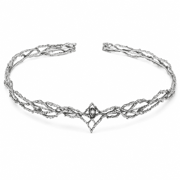 Silver Rhinestone Fairy Crown Crystal Elf Circlet Headpiece, Adjustable Alloy Costume Tiara for Men and Women, Renaissance, Halloween, Cosplay, and Party Events