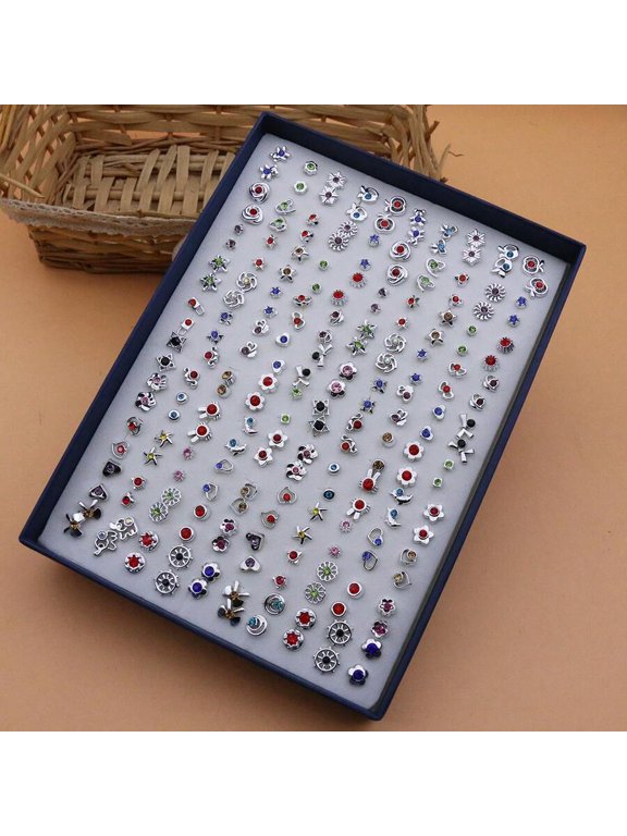 Silver Rhinestone Gift Box 100-Piece Mixed Silvertone Rhinestone Stud