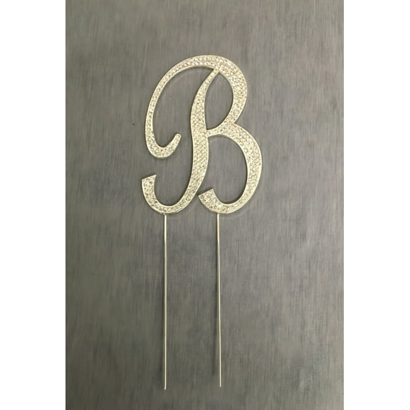 Silver Rhinestone Monogram Wedding Cake Topper Top Letter Initial "B"