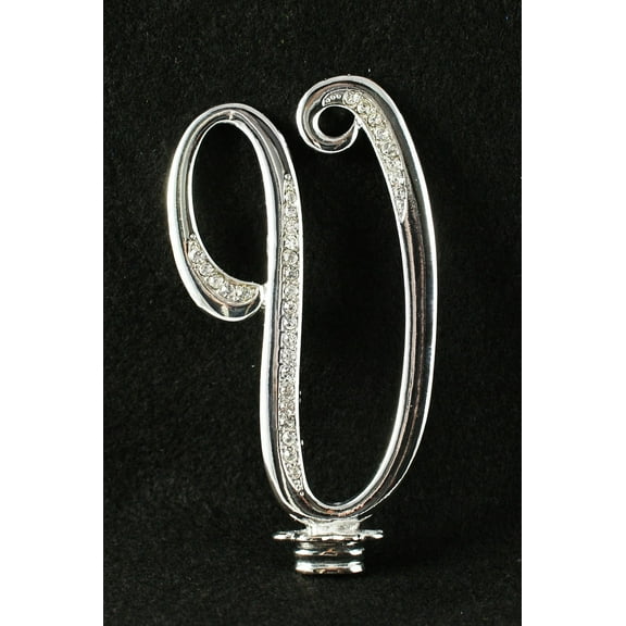 Silver Rhinestone Monogram Wedding Cake Topper Top Letter Initial"V"