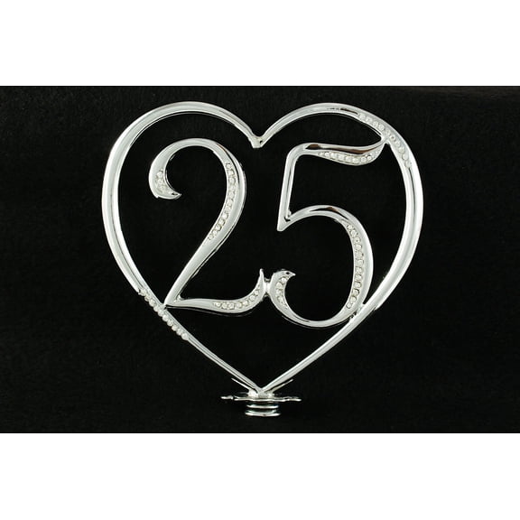 Silver Rhinestone Monogram Wedding Cake Topper Top Letter Number"25" in Heart