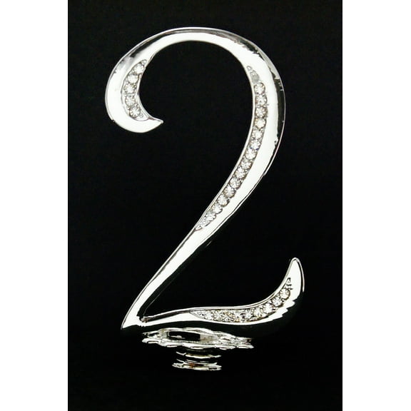 Silver Rhinestone Monogram Wedding Cake Topper Top Letter Number"2"