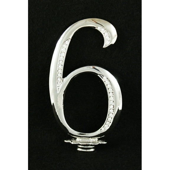 Silver Rhinestone Monogram Wedding Cake Topper Top Letter Number"6"