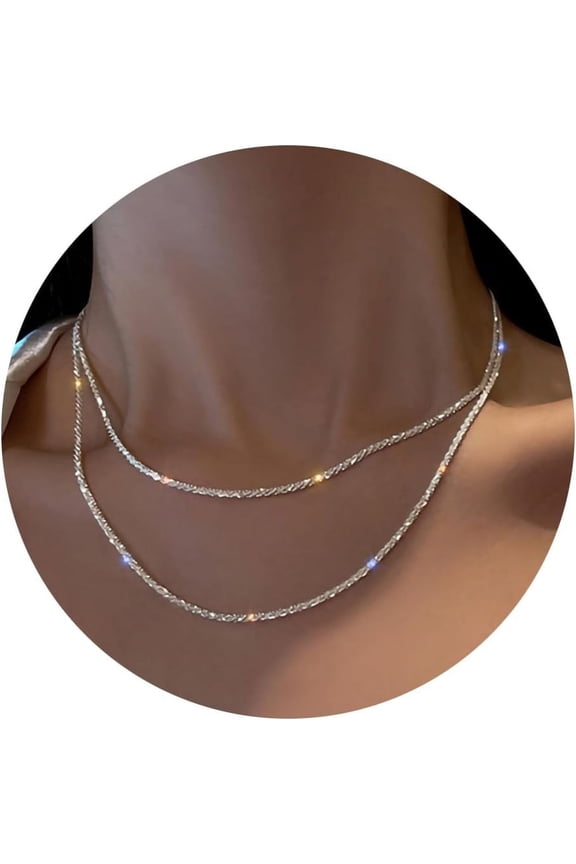 Silver Rhinestone Tennis Necklaces For Women, Dainty Adjustable Layered Twist Rope Cubic Zircon Diamond Butterfly Necklace, Iced Out Heart Jewelry Gifts[o7539]