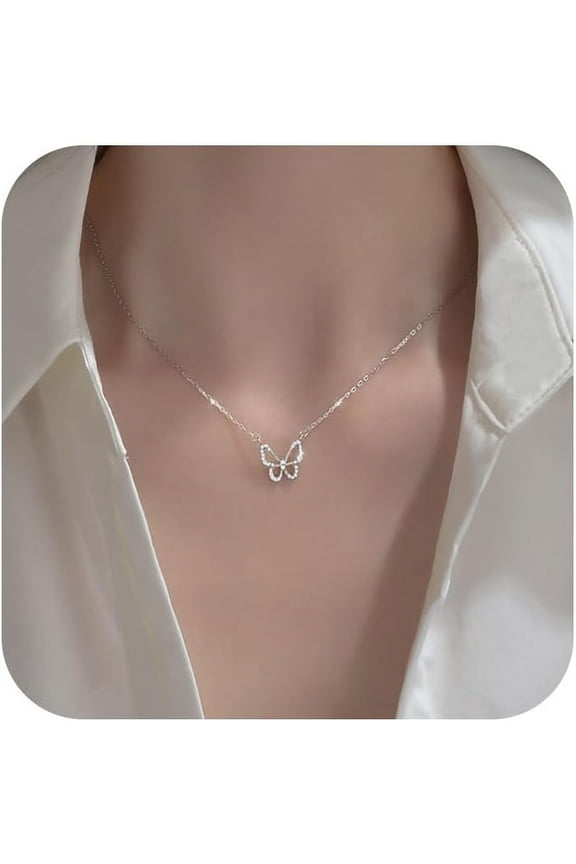 Silver Rhinestone Tennis Necklaces For Women, Dainty Adjustable Layered Twist Rope Cubic Zircon Diamond Butterfly Necklace, Iced Out Heart Jewelry Gifts[o7544]