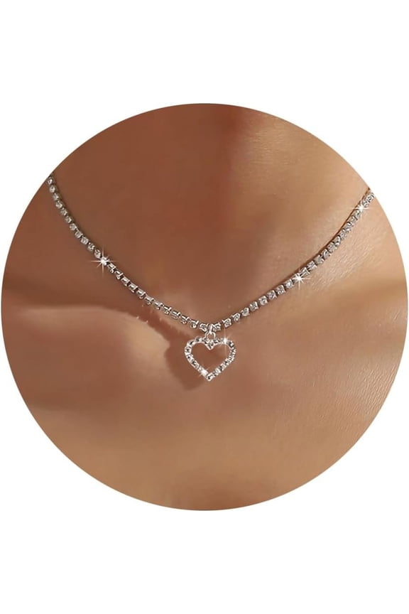 Silver Rhinestone Tennis Necklaces For Women, Dainty Adjustable Layered Twist Rope Cubic Zircon Diamond Butterfly Necklace, Iced Out Heart Jewelry Gifts[o7549]