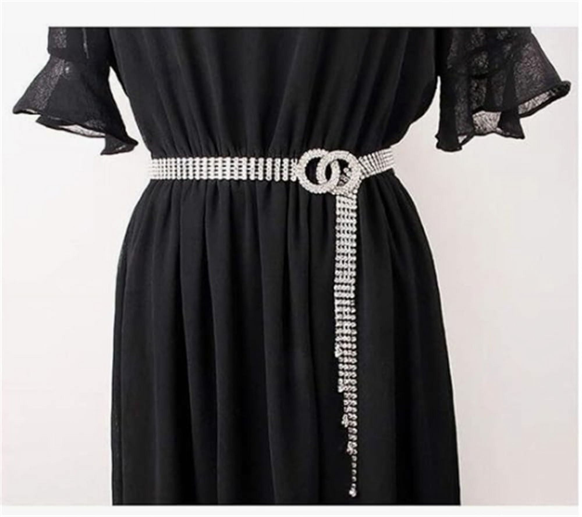 Womens Crystal Rhinestone Waistband Belt Sparkle Chain With Double O Ring Belt H Womens Crystal Rhinestone Waistband Belt Sparkle Chain With Double O Ring Belt H