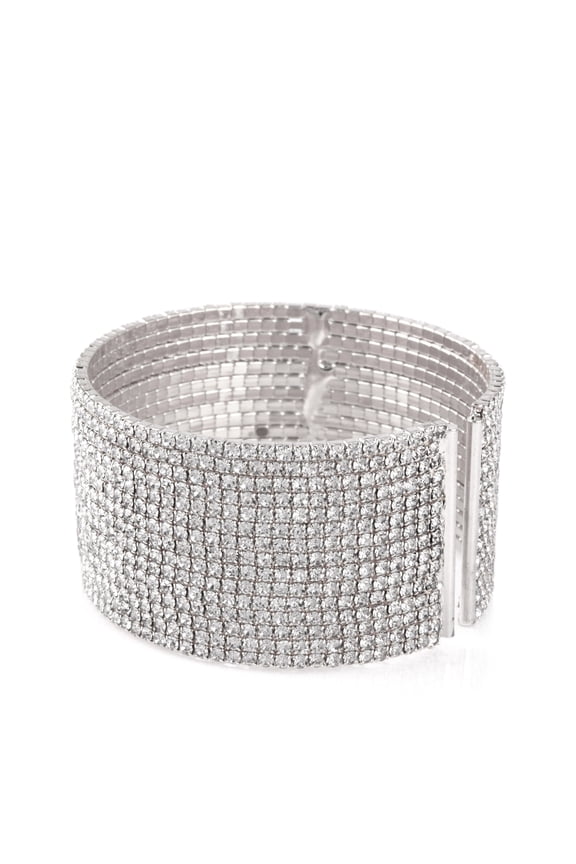 Silver Rhinestones Crystal Coil Memory Wire Bracelet An exquisite statement piece that stands out with grace and elegance - an accessory for any occasion or style.