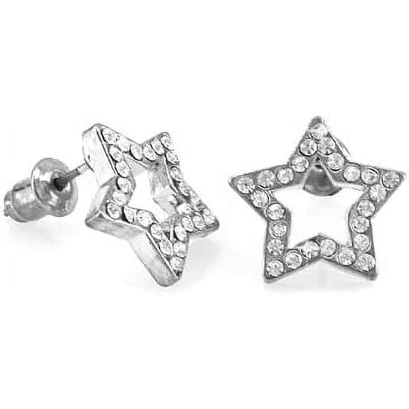 Silver Rhodium Plated CZ Cut Out Super Star Stud Earring