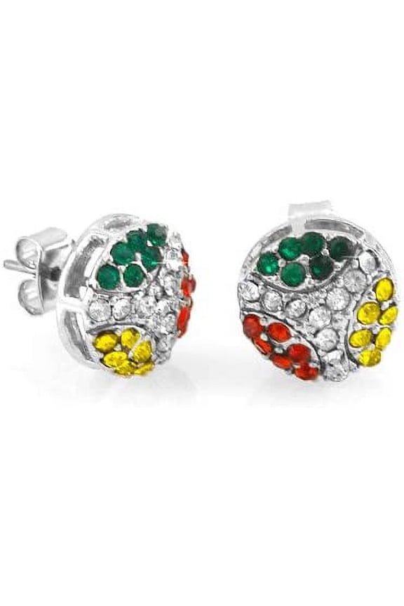 Silver Rhodium Plated CZ Rasta Round Fashion Stud Earring