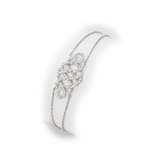 Silver Rhodium Plated Double Chain Antique Look Grca CZ Bracelet 7.5 in.