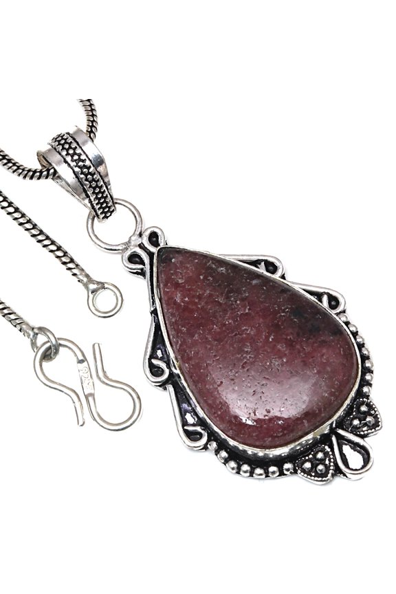 Silver Rhodonite Gemstone Anniversary Wishes Gifted Jewelry Pendants 2.25"