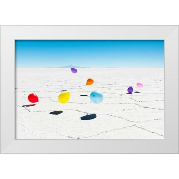 Silver, Richard 14x11 White Modern Wood Framed Museum Art Print Titled - Balloons Three, Salar de Uyuni, Bolivia
