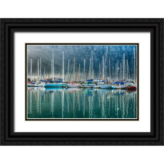 Silver, Richard 18x13 Black Ornate Wood Framed with Double Matting Museum Art Print Titled - Hout Bay Harbor, Hout Bay South Africa