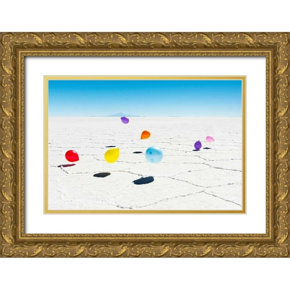 Silver, Richard 32x23 Gold Ornate Wood Framed with Double Matting Museum Art Print Titled - Balloons Three, Salar de Uyuni, Bolivia