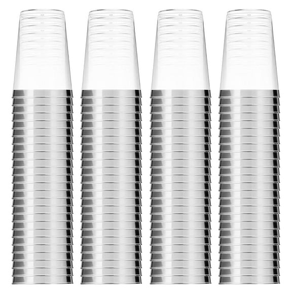 VeZee Silver Rimmed, Clear, Hard Plastic Tumbler Cups - 10 oz - Safe, Durable, Disposable, Recyclable and Reusable - Good For Every Occasion and Multipurpose Usage:50CT