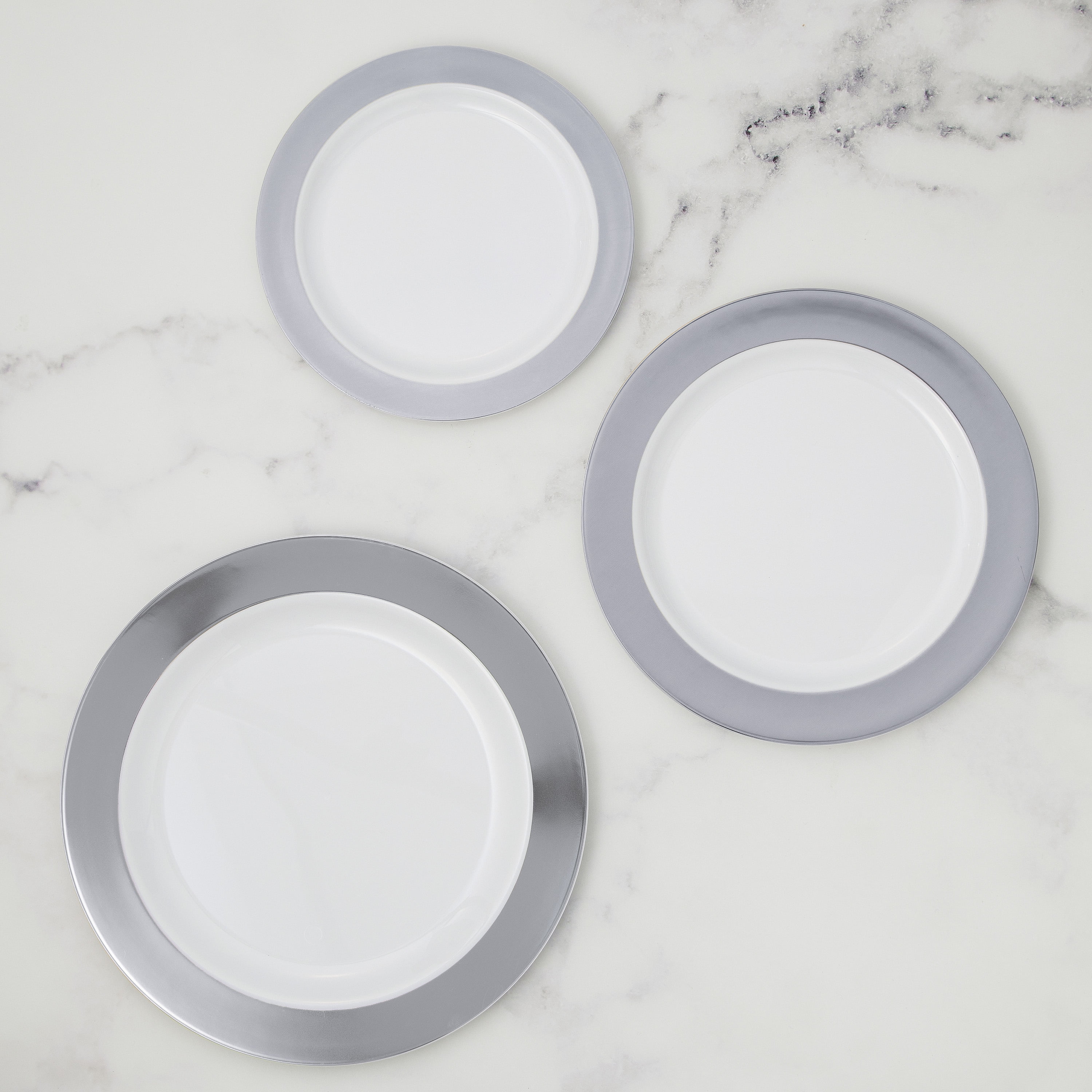 Silver Rim White Plastic Party Plates Set for 10 Guests