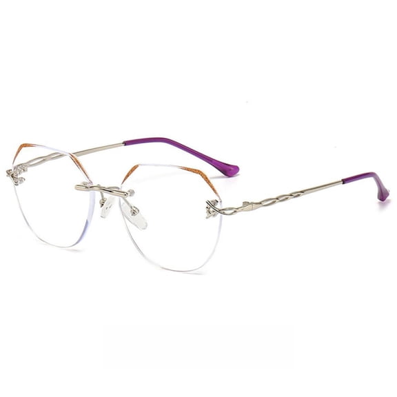Silver Rimless Blue Light Blocking Reading Glasses for Women Metal Glitter Lens Polygon Fashion Readers +2.50