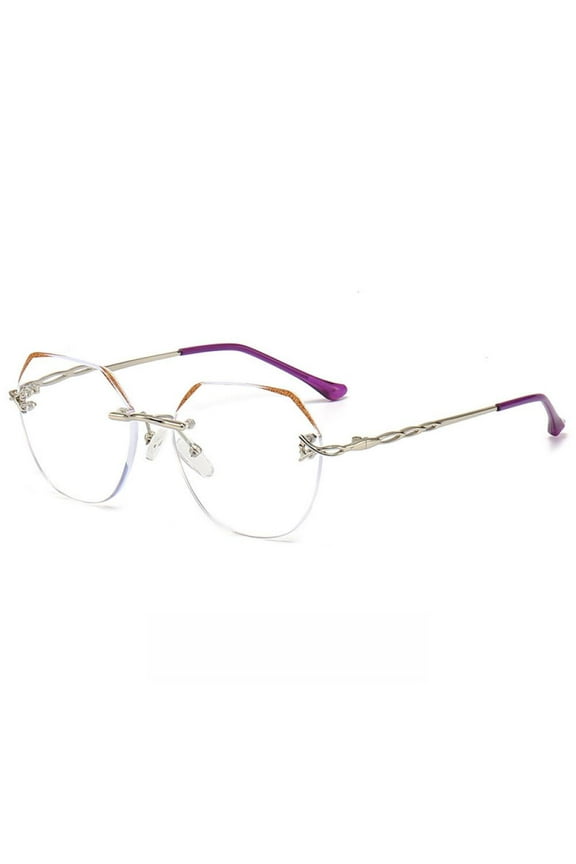 Silver Rimless Blue Light Blocking Reading Glasses for Women Metal Glitter Lens Polygon Fashion Readers +3.50