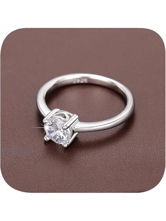 Silver Ring for Women,Round Cut Fake Diamond Engagement Ring