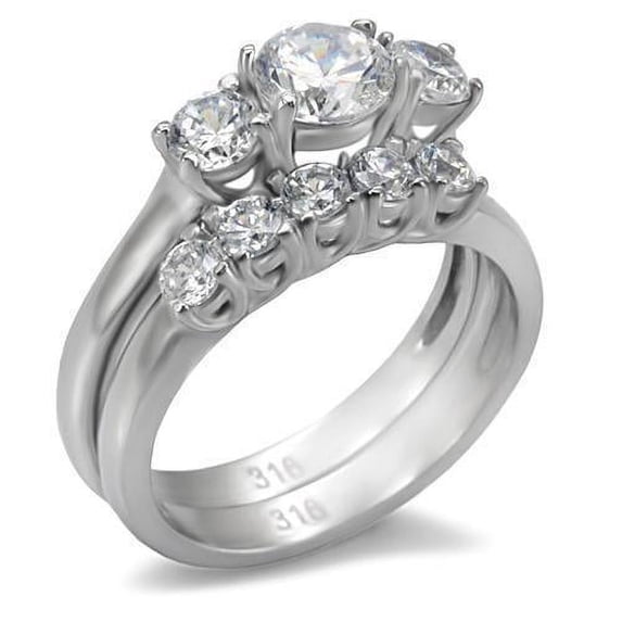 Womens Silver Rings High polished (no plating) Stainless Steel Ring with AAA Grade CZ in Clear TK098