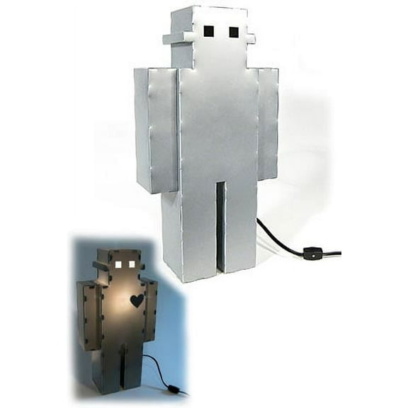 Silver Robot Lamp with Glowing Heart