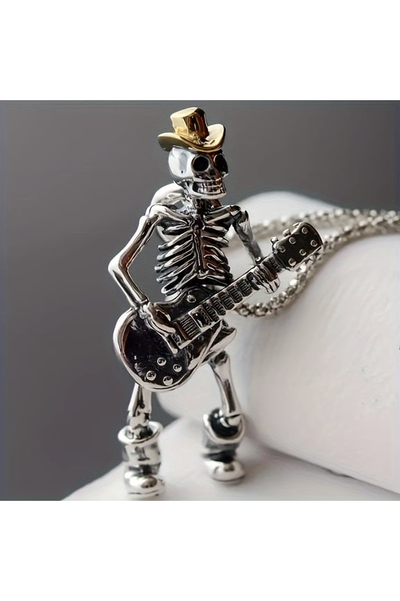 Silver Rock Guitar Pendant Necklace - Trendy Punk Style, Universal Alloy Fashion Accessories,Silver