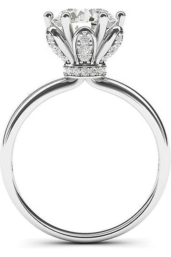 Silver Romantic Flower Style 6-Prong Set 2.0 CT Simulated Diamond or Moissante Engagement Ring