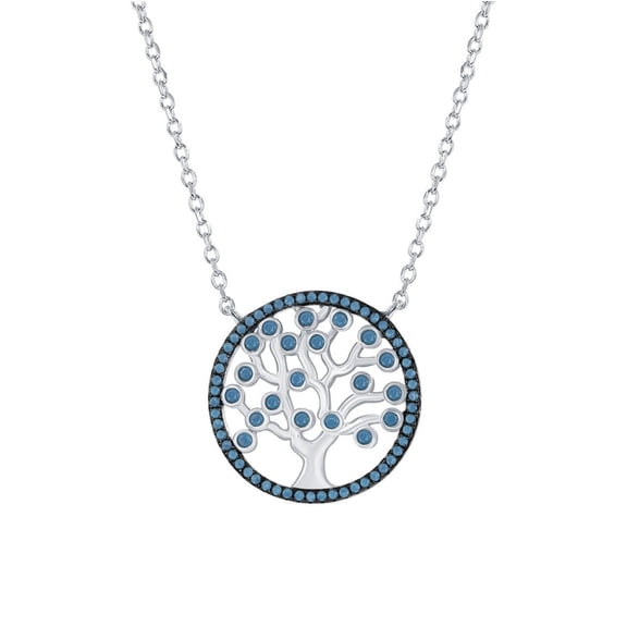 Silver Roots Tree of Life Charm Turquoise Stones Sterling Silver Disc Pendant Necklace