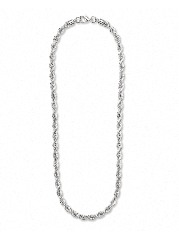 Silver Rope Chain Necklace for Men Women, 4mm Wide 20 Inch / 50cm Twisted Chain Necklace with Lobster Clasp, Silver Tone Fashion Jewelry
