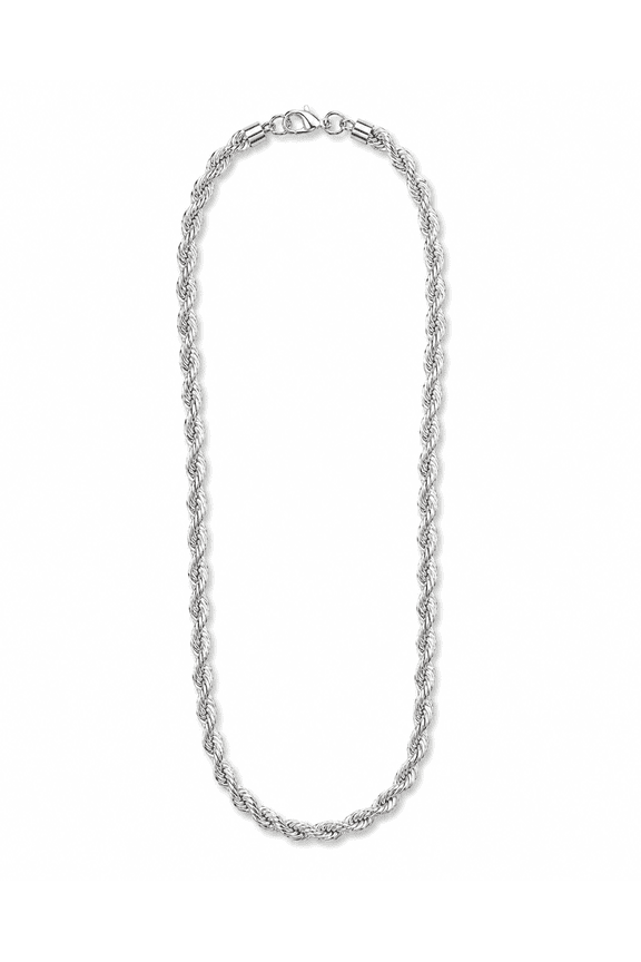 Silver Rope Chain Necklace for Men Women, 4mm Wide 20 Inch / 50cm Twisted Chain Necklace with Lobster Clasp, Silver Tone Fashion Jewelry