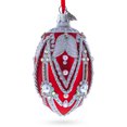 thumbnail image 1 of Silver Ropes on Red Glass Egg Christmas Ornament 4 Inches, 1 of 5