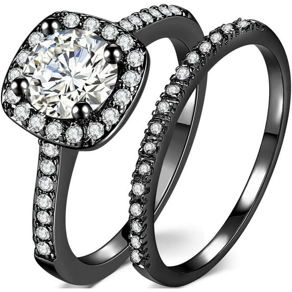 Silver Rose Gold 1.5 Carat Wedding Engagement Eternity Bridal Ring Set