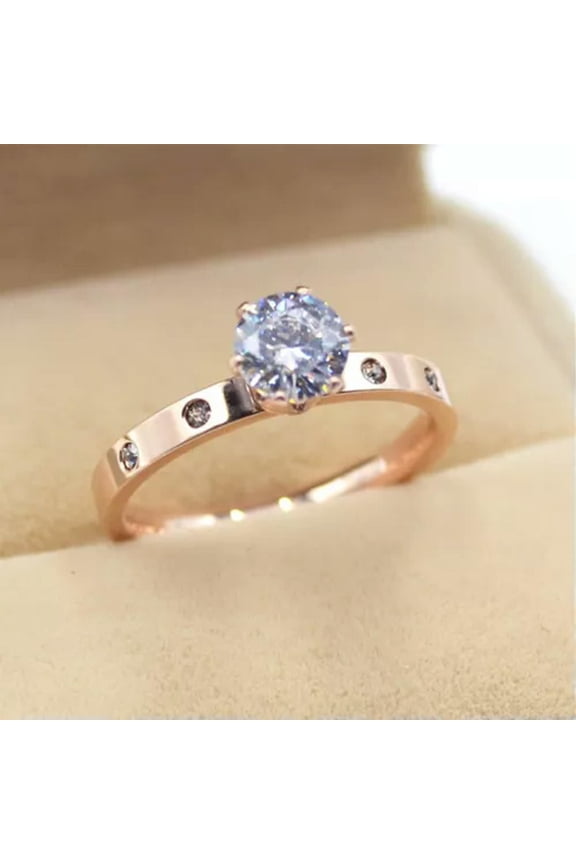 Silver/Rose Gold 1ct Titanium Steel Band Women's CZ Wedding Gift Ring Size 5-10