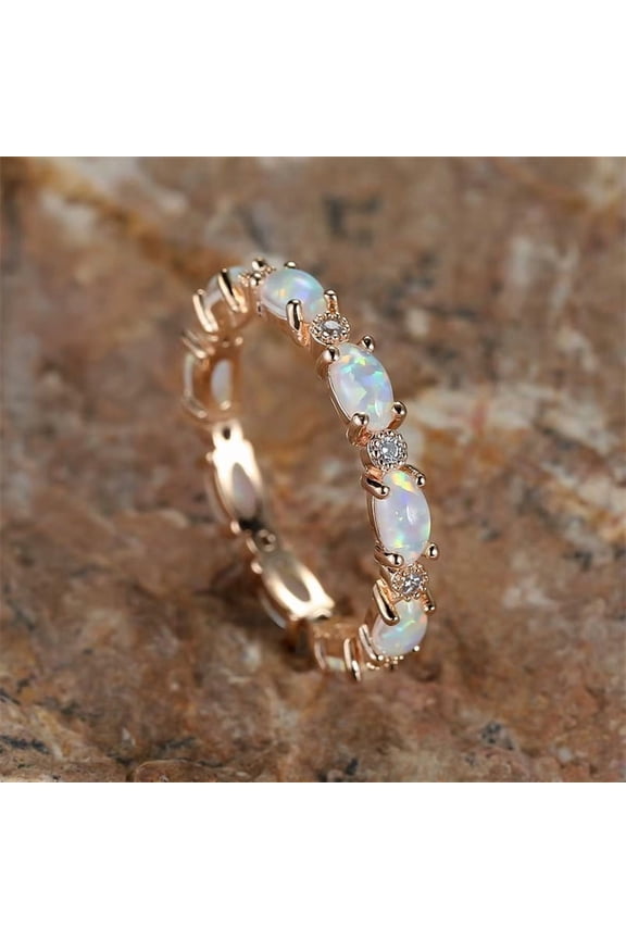 Silver Rose Gold Black Promise Engagement Wedding Opal Cz Zirconia Band Ring R70
