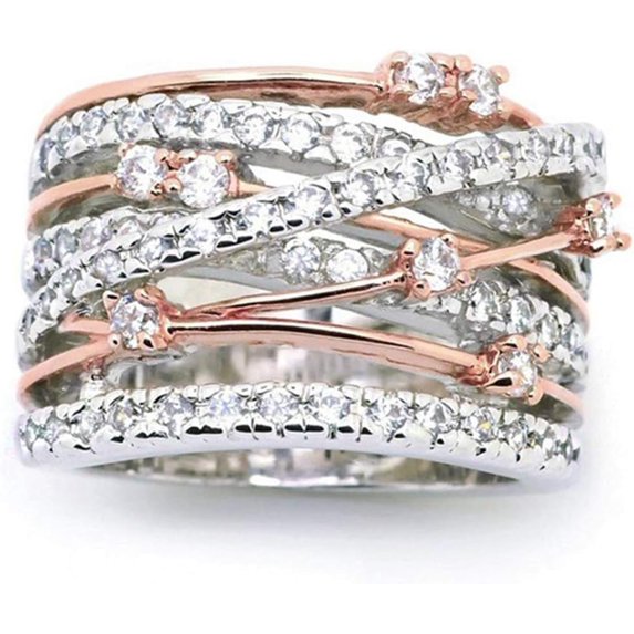 Silver Rose Gold Braided Wrap Knot Style Promise Statement Cocktail Party Ring