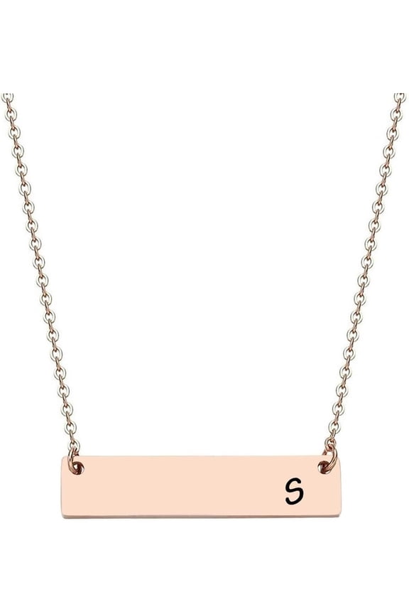 Silver & Rose Gold Initial Bar Necklace Engraved Name Bar Pendant Wedding Initial Bridesmaid Gift[Z2096]
