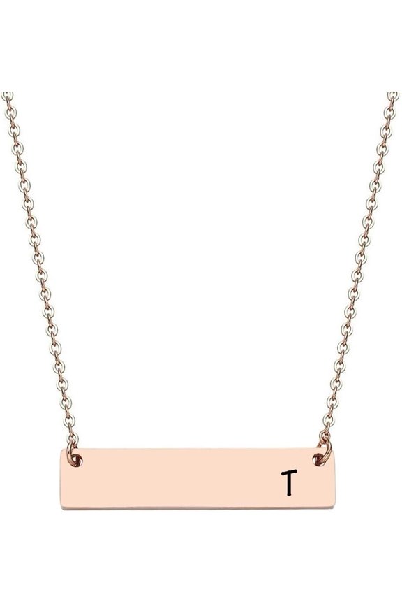 Silver & Rose Gold Initial Bar Necklace Engraved Name Bar Pendant Wedding Initial Bridesmaid Gift[Z2099]