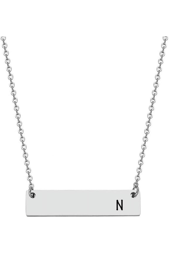 Silver & Rose Gold Initial Bar Necklace Engraved Name Bar Pendant Wedding Initial Bridesmaid Gift[Z2127]
