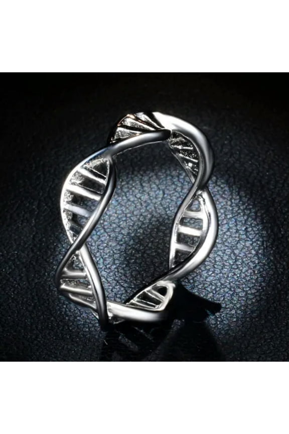 Silver/Rose Gold Plated DNA Double Helix Symbol Molecule Ring Spiral Hollow Band