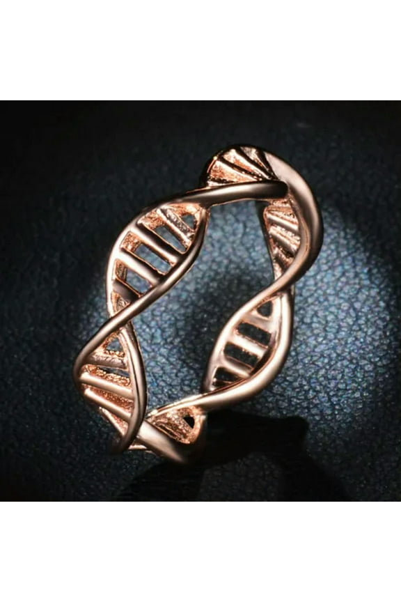 Silver/Rose Gold Plated DNA Double Helix Symbol Molecule Ring Spiral Hollow Band